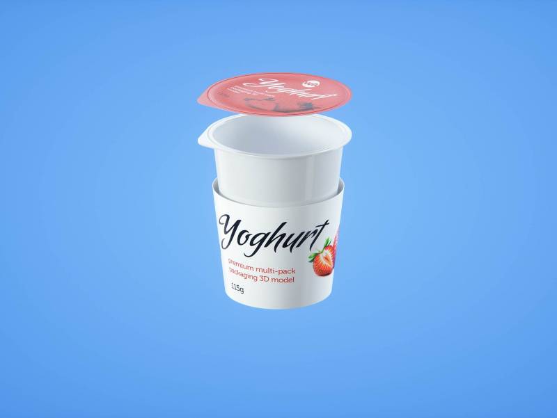 Carton multi-pack packaging for 4x115g plastic cups of yoghurt - premium 3D model