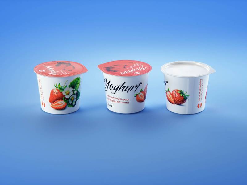 Carton multi-pack packaging for 4x115g plastic cups of yoghurt - premium 3D model