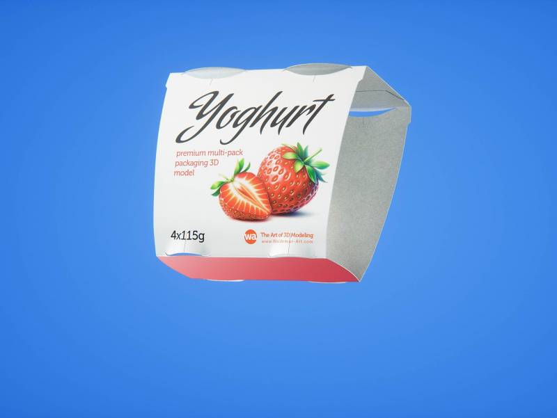 Carton multi-pack packaging for 4x115g plastic cups of yoghurt - premium 3D model