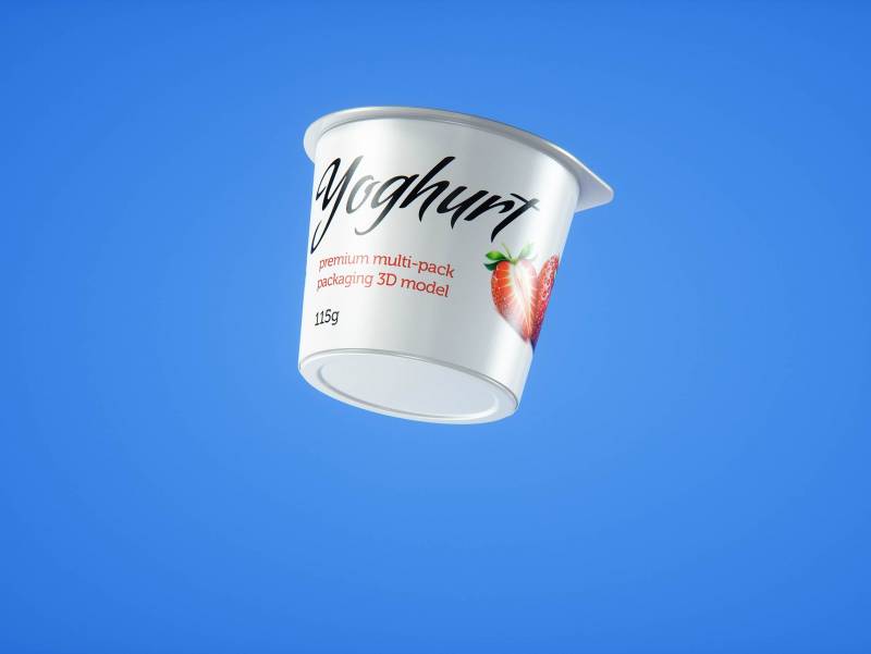 Carton multi-pack packaging for 4x115g plastic cups of yoghurt - premium 3D model