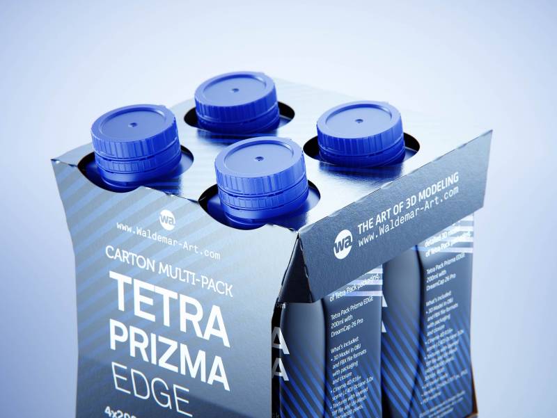 Carton multi-pack packaging for 4x200ml Tetra Prizma Edge premium 3D model 