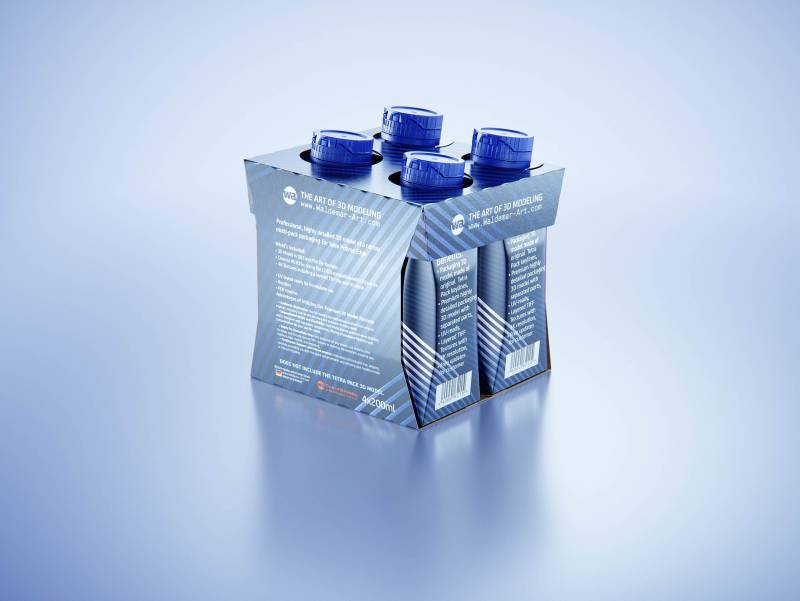Carton multi-pack packaging for 4x200ml Tetra Prizma Edge premium 3D model 