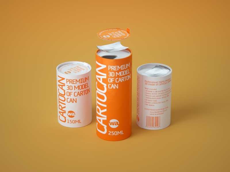 CartoCan 150ml and 250ml Premium packaging 3D model pak.
