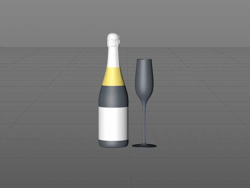 Champagne glass bottle 750ml 3d model for sparkling wine, with foil, labels, plastic cork and glass of wine