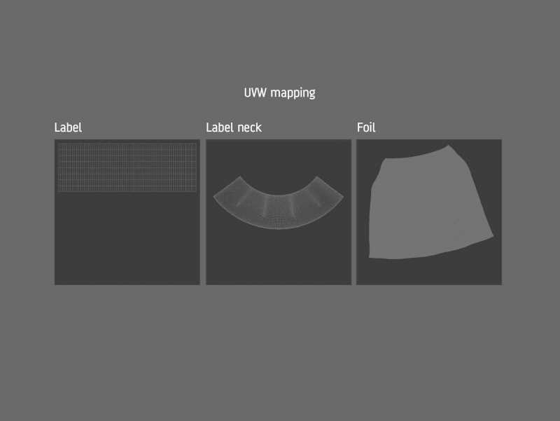 Champagne glass bottle 750ml 3d model for sparkling wine, with foil, labels, plastic cork and glass of wine