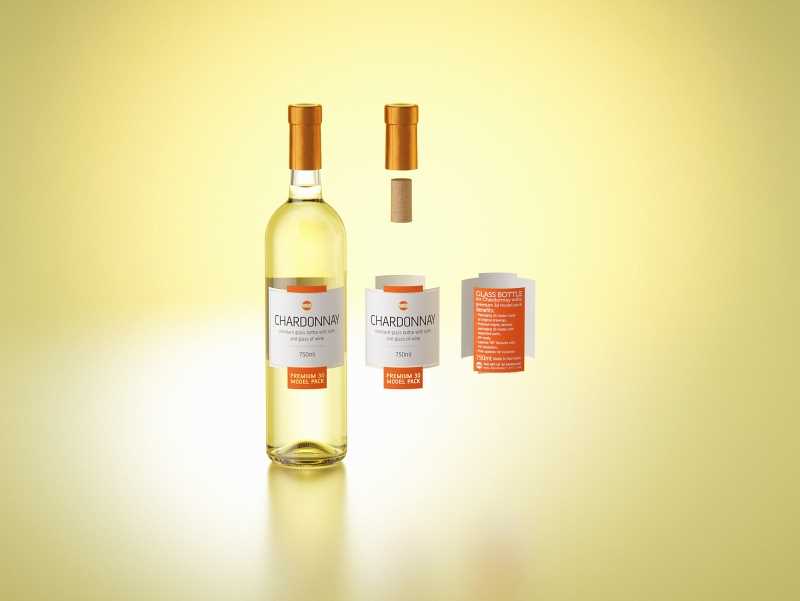 3D model of a Chardonnay glass bottle 750ml with cork