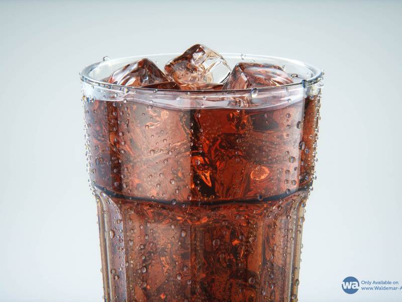 Premium 3D Model of a Cola Glass Filled with Ice Cubes, Covered in Water Condensation, and Containing Bubbles in the Liquid