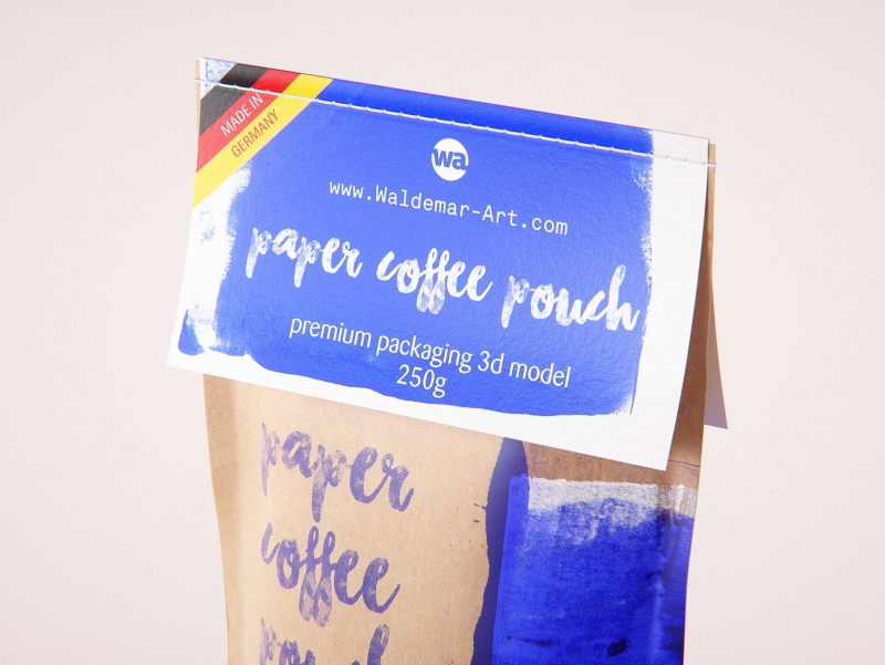 Coffee Paper Pouch 250g with stitches and a label premium packaging 3d model