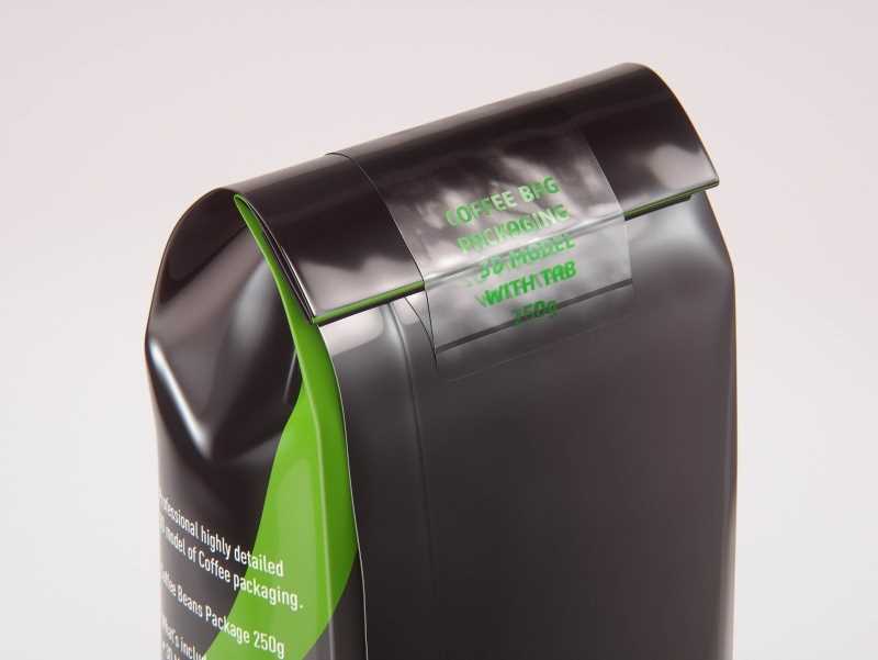 Plastic Coffee Bag with a Tab 250g packaging 3D model 