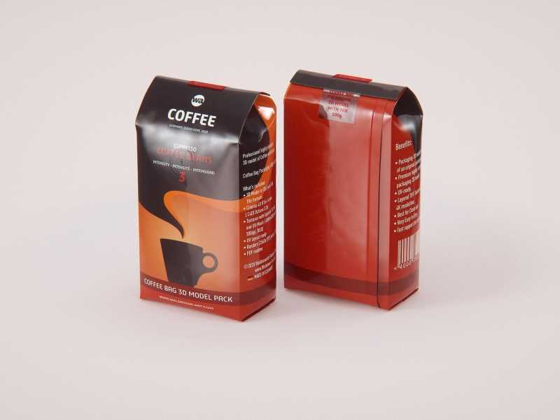 Plastic Coffee Bag packaging 3d model 500g with a tab