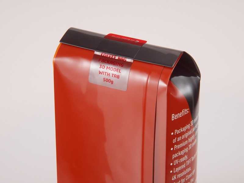 Plastic Coffee Bag packaging 3d model 500g with a tab