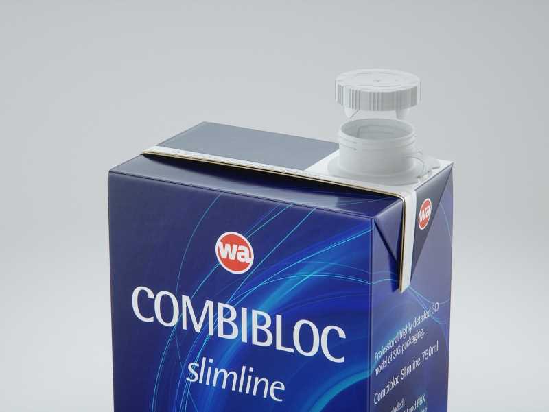 Packaging 3D model of the SIG Combibloc Slimline 750ml with tethered cap CombiCap