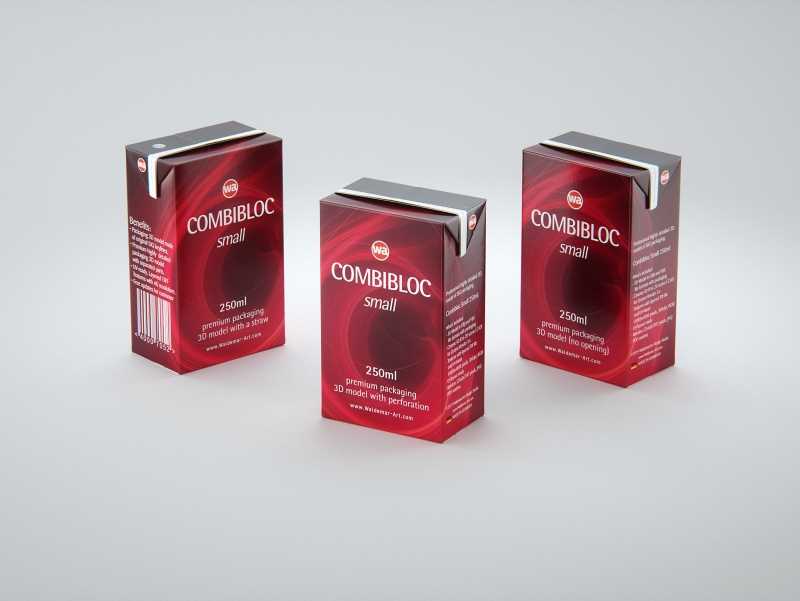 SIG CombiBloc Small 250ml with perforation and a straw hole packaging 3D model pak