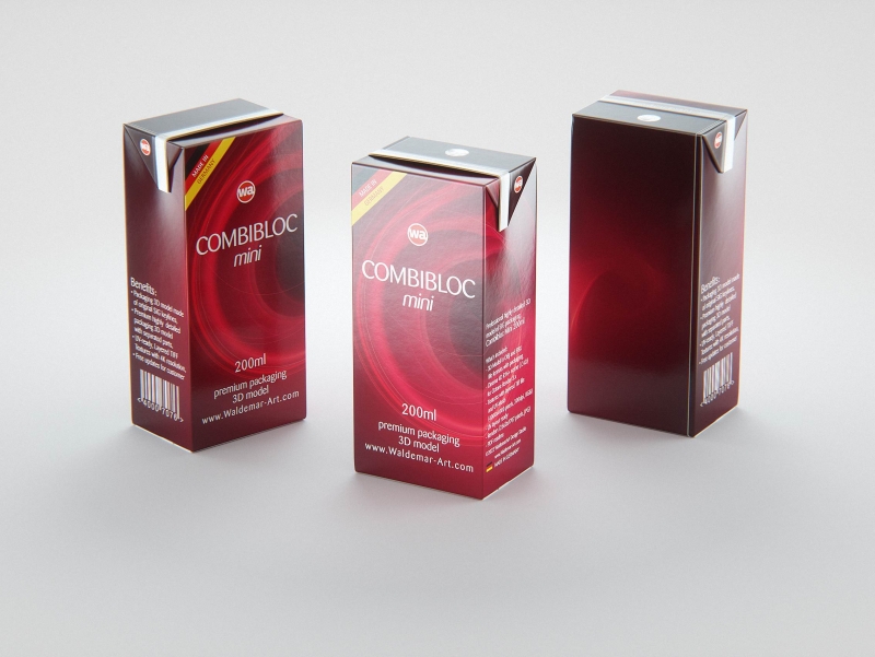 SIG Combibloc Mini 200ml carton packaging 3d model with a straw hole