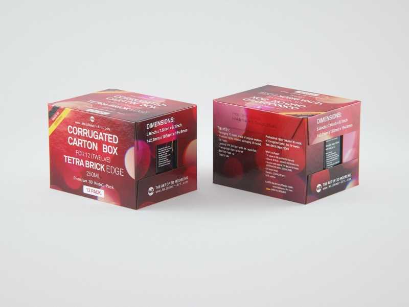 Packaging 3D model of Corrugated Cardboard Box for x12 Tetra Brick Edge 250ml