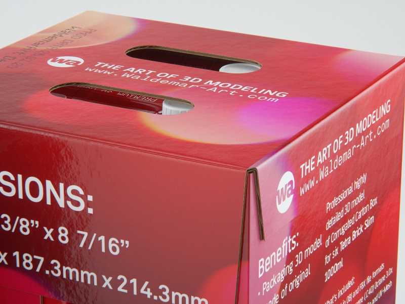 Premium Packaging 3D Model of corrugated cardboard box for 6x1000ml Tetra Brick Slim