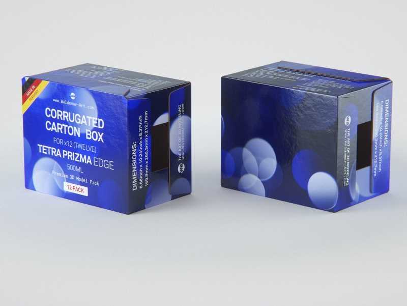 Premium Packaging 3D Model of corrugated cardboard box for 12x500ml Tetra Prizma Square or Prizma Edge