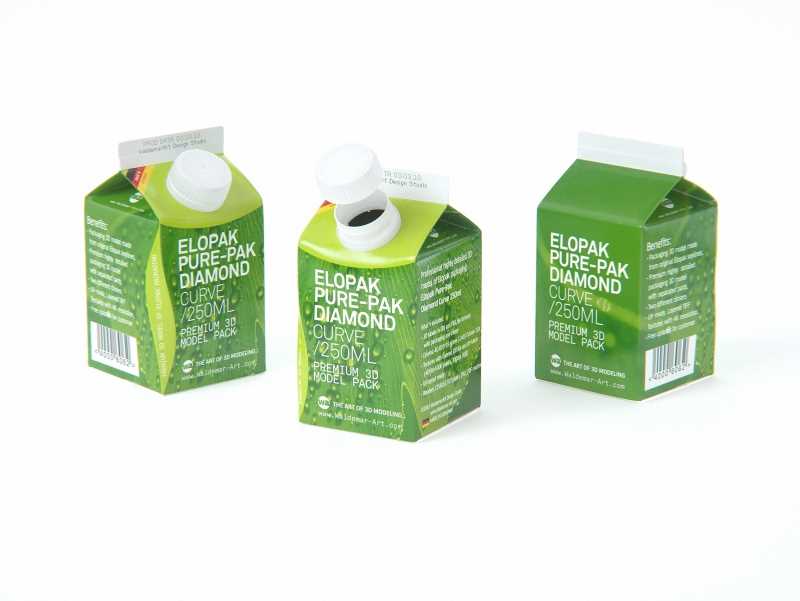Packaging 3D model of Elopak Pure-Pak Diamond Curve 250ml