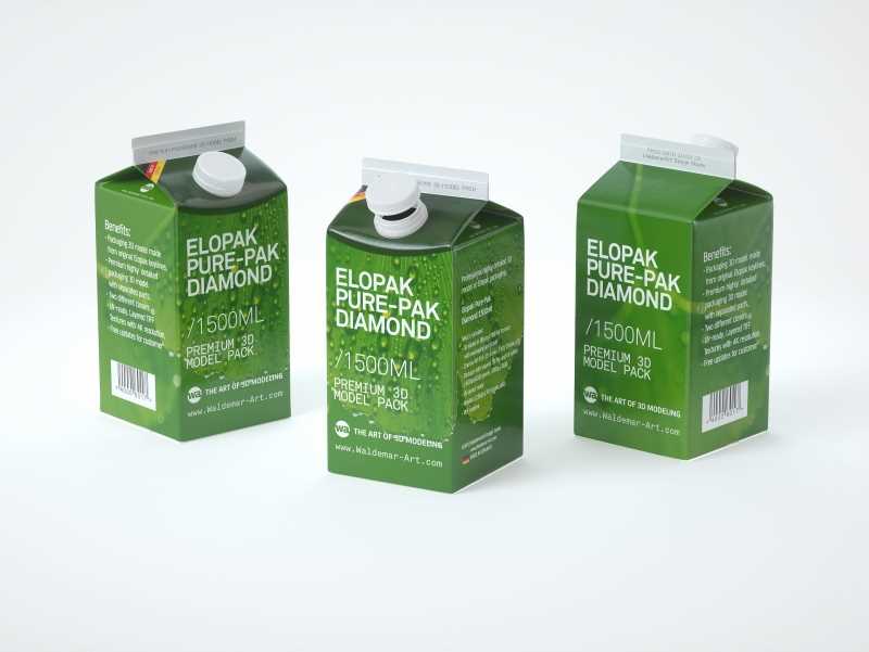 Elopak Pure-Pak Diamond 1500ml Premium packaging 3D model pack