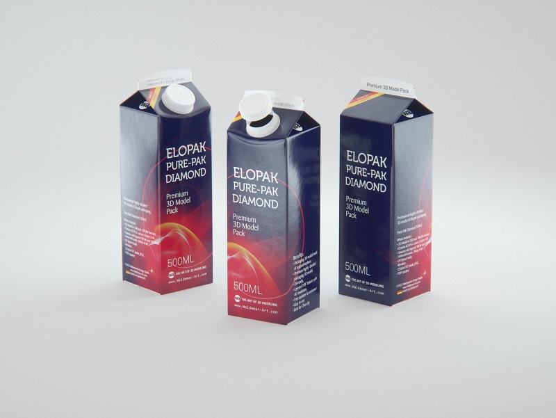 Elopak Pure-Pak Diamond Square 500ml carton packaging 3D model pack