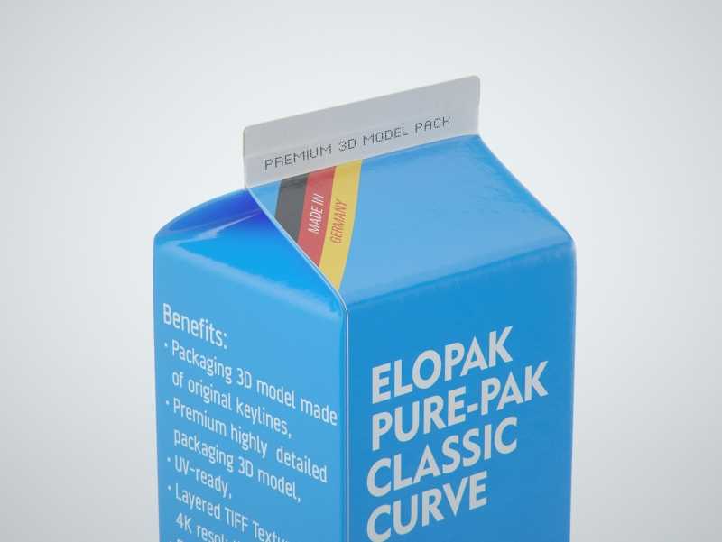 Elopak Pure-Pak Classic CURVE 1000ml (no opening) Premium carton packaging 3D model pack
