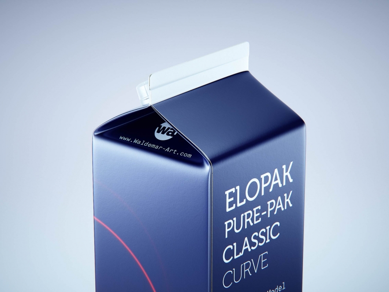 Premium carton packaging 3D model of Elopak Pure-Pak Classic Curve 1000ml with tethered cap TwistFlip 29