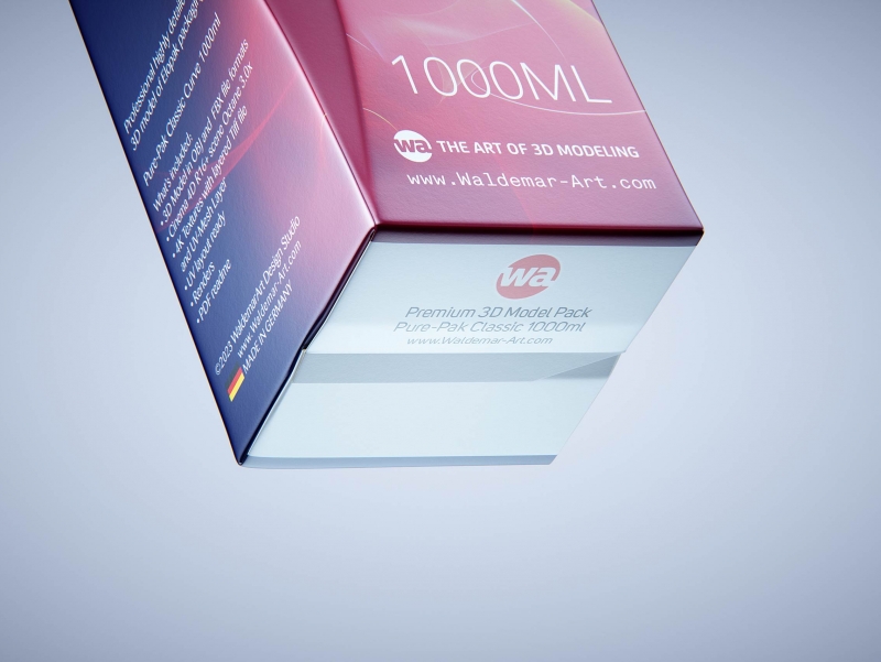 Premium carton packaging 3D model of Elopak Pure-Pak Classic Curve 1000ml with tethered cap TwistFlip 29