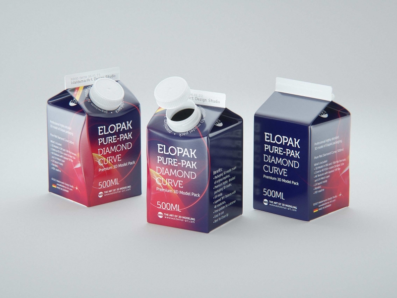 Elopak Pure-Pak Diamond-Curve Fresh 500ml premium packaging 3D model
