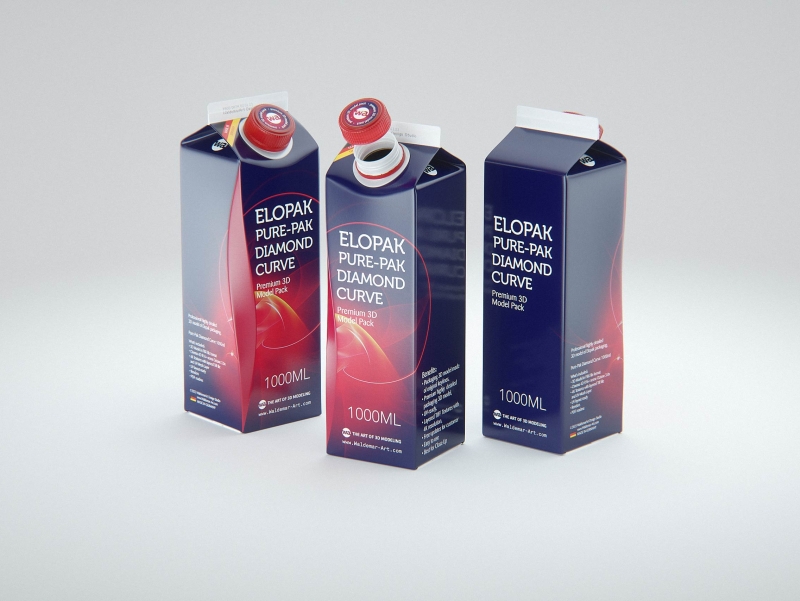 Elopak 3D model - Pure-Pak Diamond Curve Aseptic 1000ml with Pure-Twist