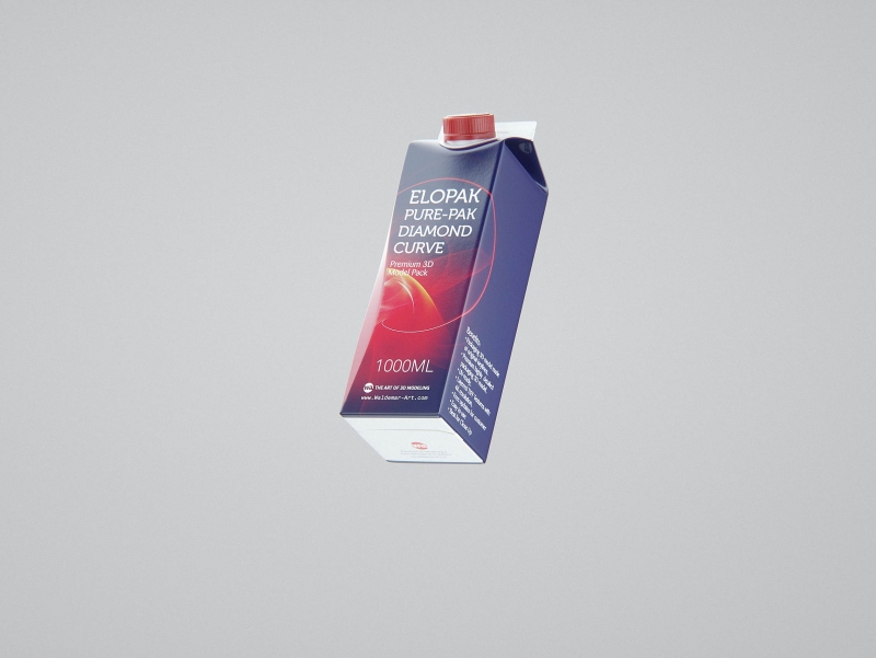 Elopak 3D model - Pure-Pak Diamond Curve Aseptic 1000ml with Pure-Twist