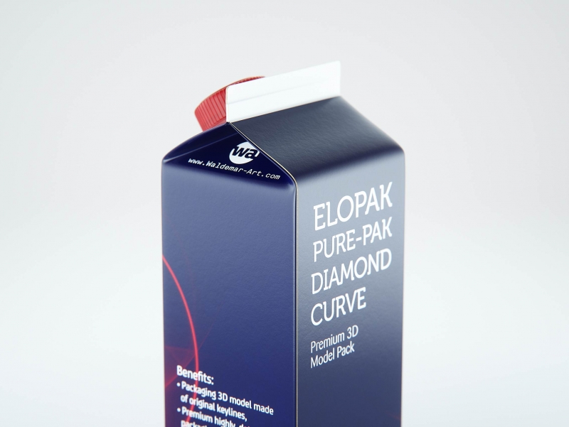 Premium carton packaging 3D model of Elopak Pure-Pak Diamond Curve 750ml