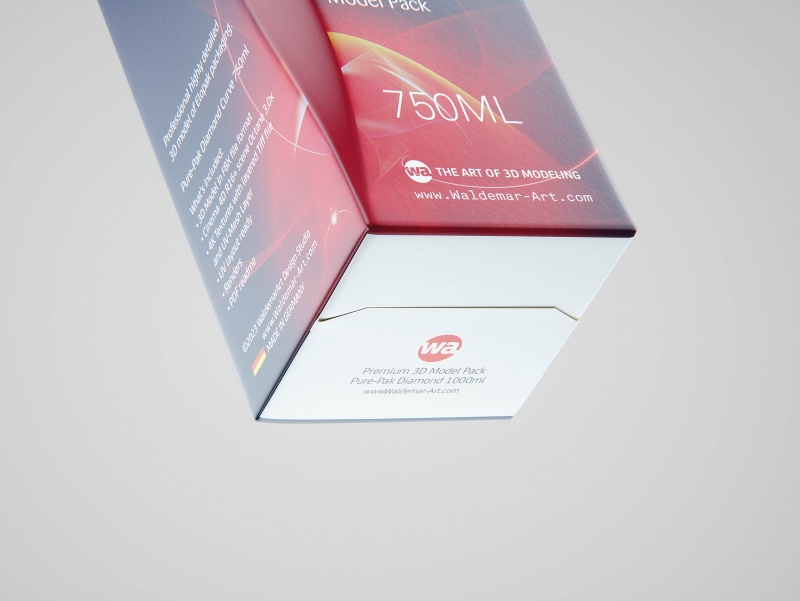 Premium carton packaging 3D model of Elopak Pure-Pak Diamond Curve 750ml