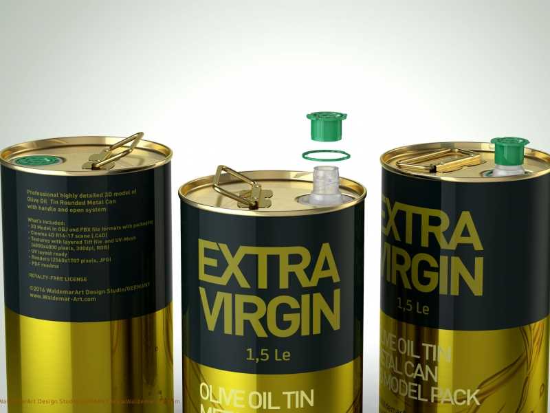 Packaging 3D model of an Olive Oil Tin Metal Can 1.5le 3D with handle