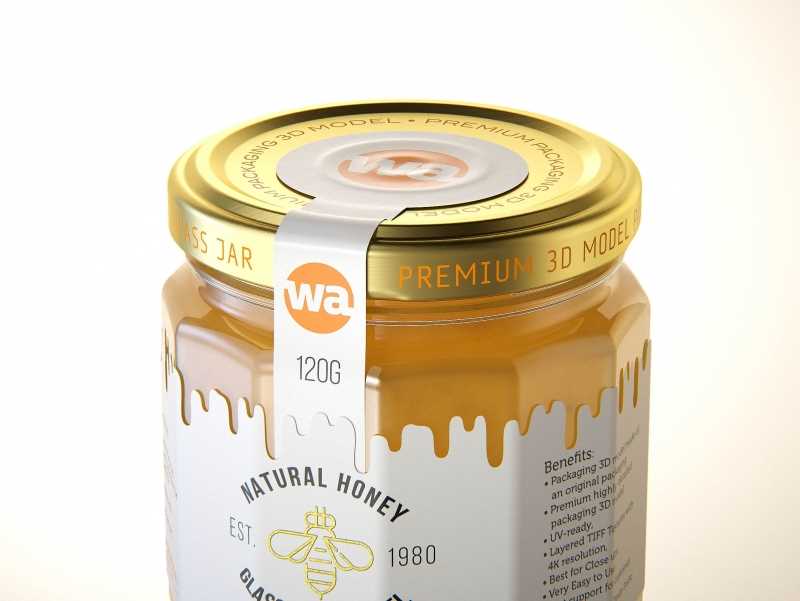Flower Honey Edgy Glass Jar 120g packaging 3d model