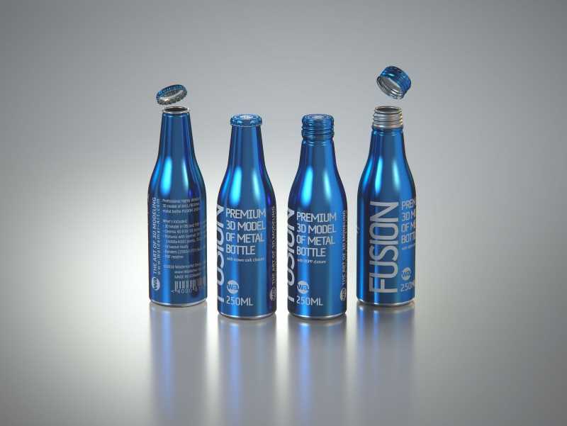 Ball/Rexam Fusion metal bottle 250ml premium 3d model with ROPP and Crown closures