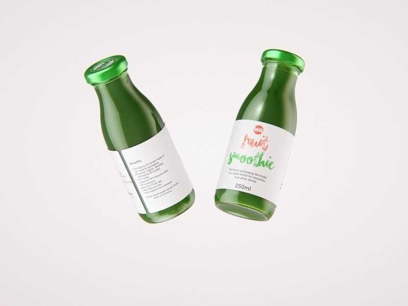 Green Smoothie/Juice Glass Bottle 250ml packaging 3D model pack