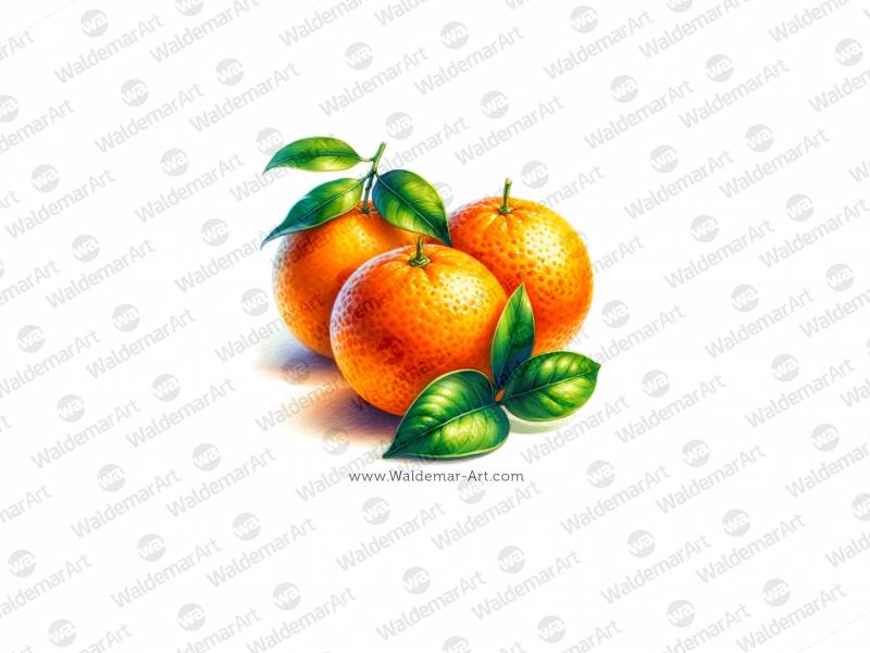 Three Oranges with leaves premium watercolor illustration for the packaging design