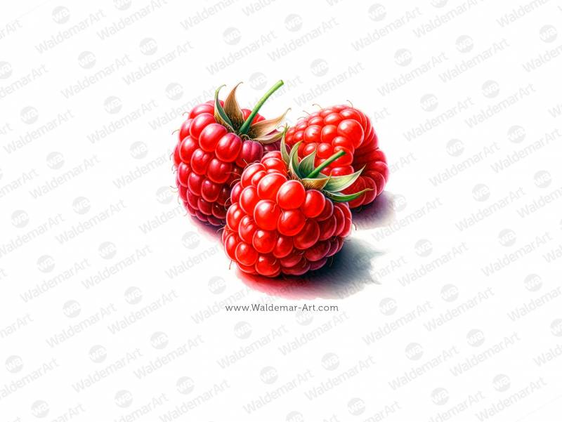 Premium Watercolor illustration of the three raspberries for packaging design