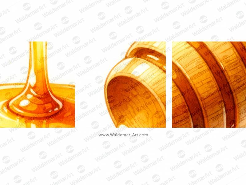 Honey flowing from a wooden stick onto the floor premium digital watercolor illustration