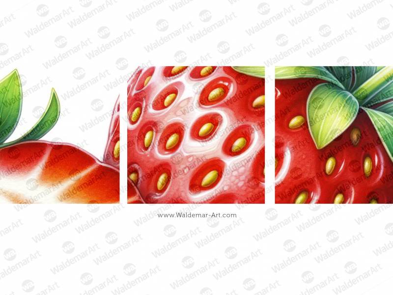 Premium Digital Watercolor Illustration featuring a whole strawberry and one sliced strawberry