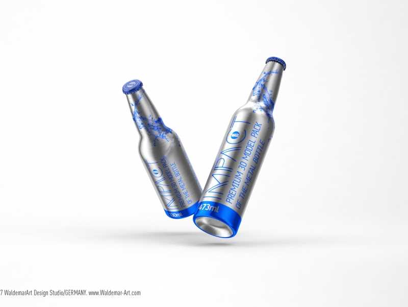 Impact Ball/Rexam metal bottles (long neck) 330 and 473ml packaging 3d model pack