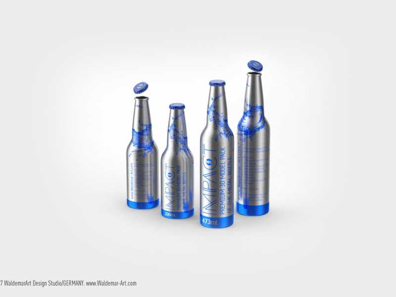Impact Ball/Rexam metal bottles (long neck) 330 and 473ml packaging 3d model pack