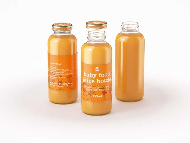 Packaging 3D model of Baby Food Juice Glass Bottle 330ml