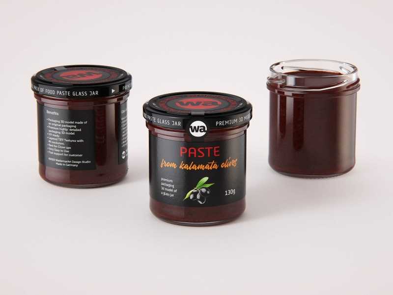 Kalamata Olive Spread (Paste) 130g glass jar packaging 3d model