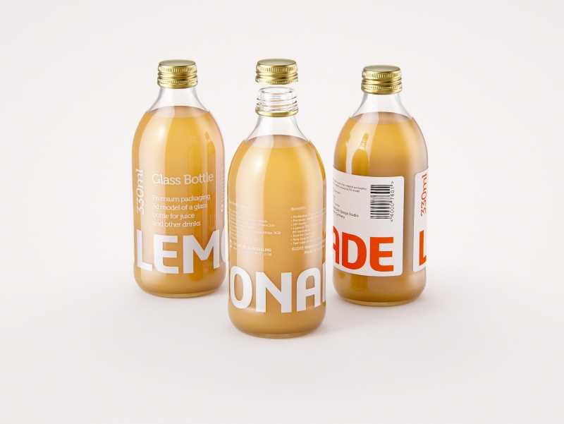 Lemonade Glass bottle 330ml premium packaging 3d model pack