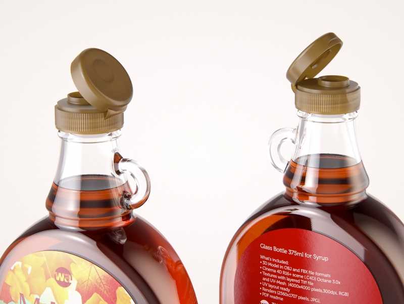 Maple Syrup Glass bottle 375ml 3D model pack (with a glass pattern)