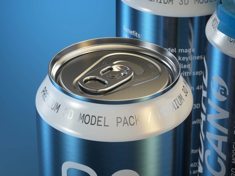 Rexam/Ball Standard Metal Beer Can 473ml Premium packaging 3d model with 6 PakTech handle and label