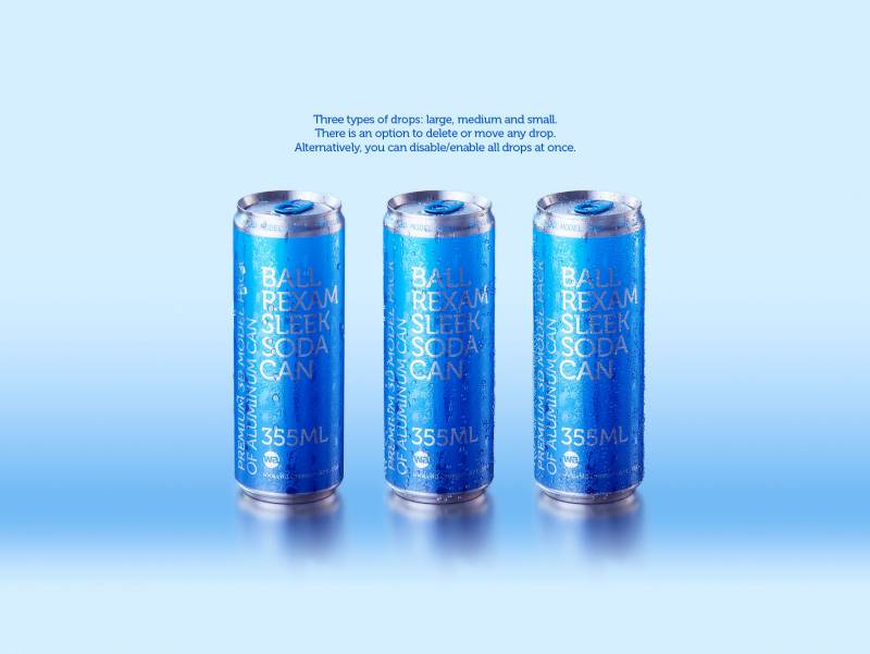 BALL (REXAM) Aluminum Sleek Soda Can 350/355ml Premium 3D packaging model pack with a water condensation and frost