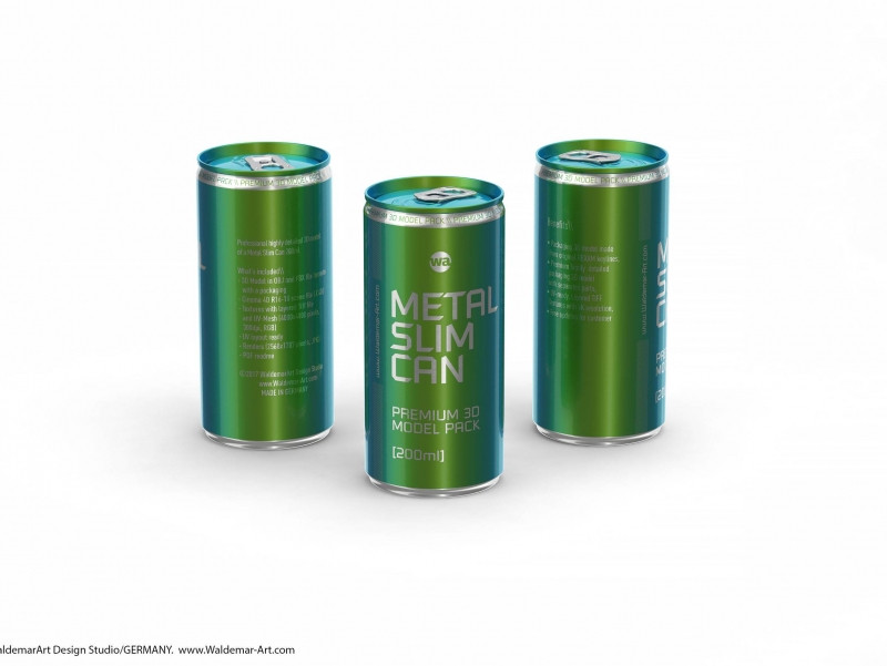 3D packaging model of (Rexam) Metal Slim Can 200ml