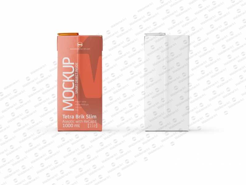 Tetra Pack Brick Mockup Aseptic 1000ml Slim with ReCap3 - Front view